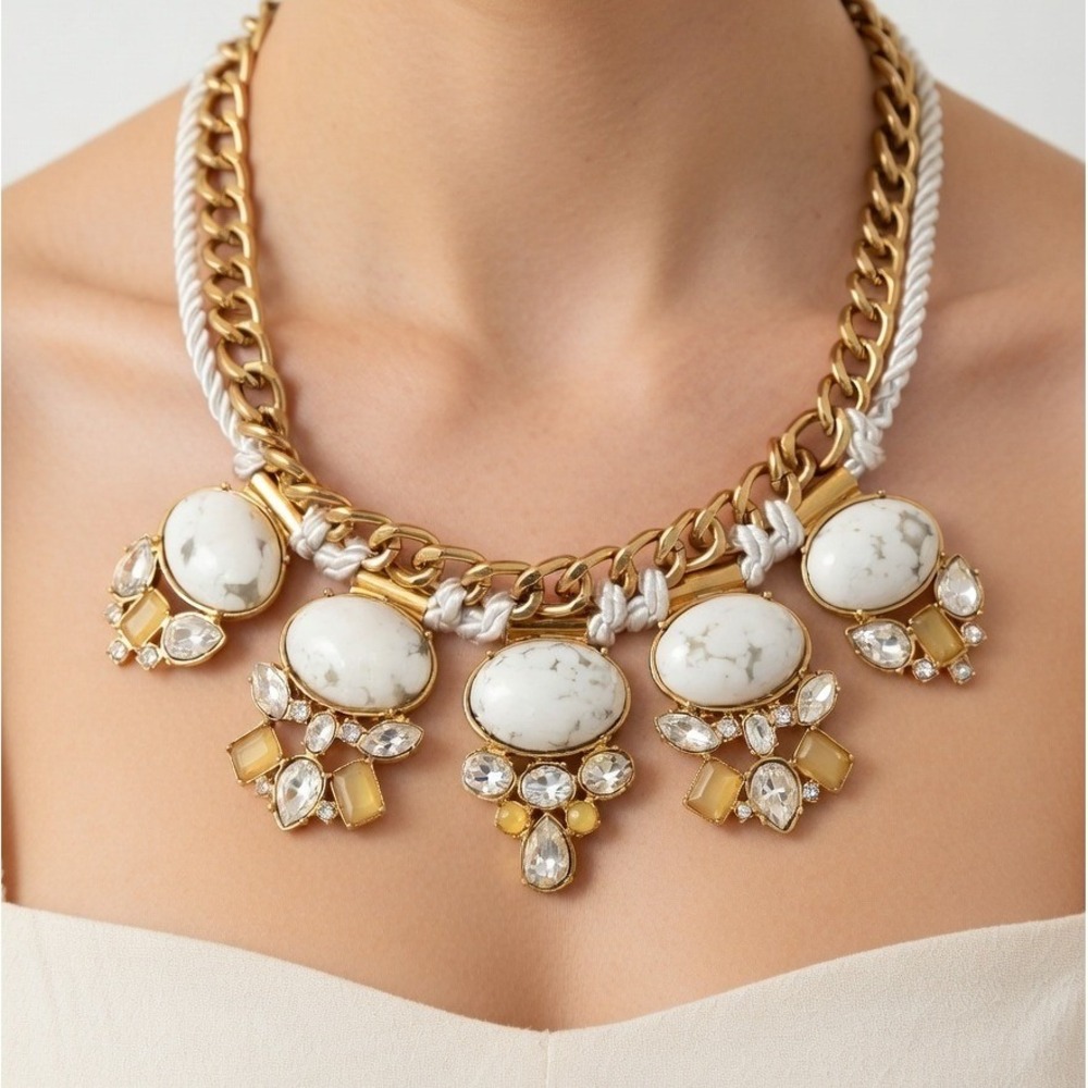 Chunky Necklace Signed Statement Rhinestone Bib Ann Taylor Stone